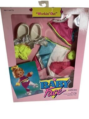 Vintage Baby Face Workin' Out Outfit Top Pants Shoes Galoob 13in Doll Clothes